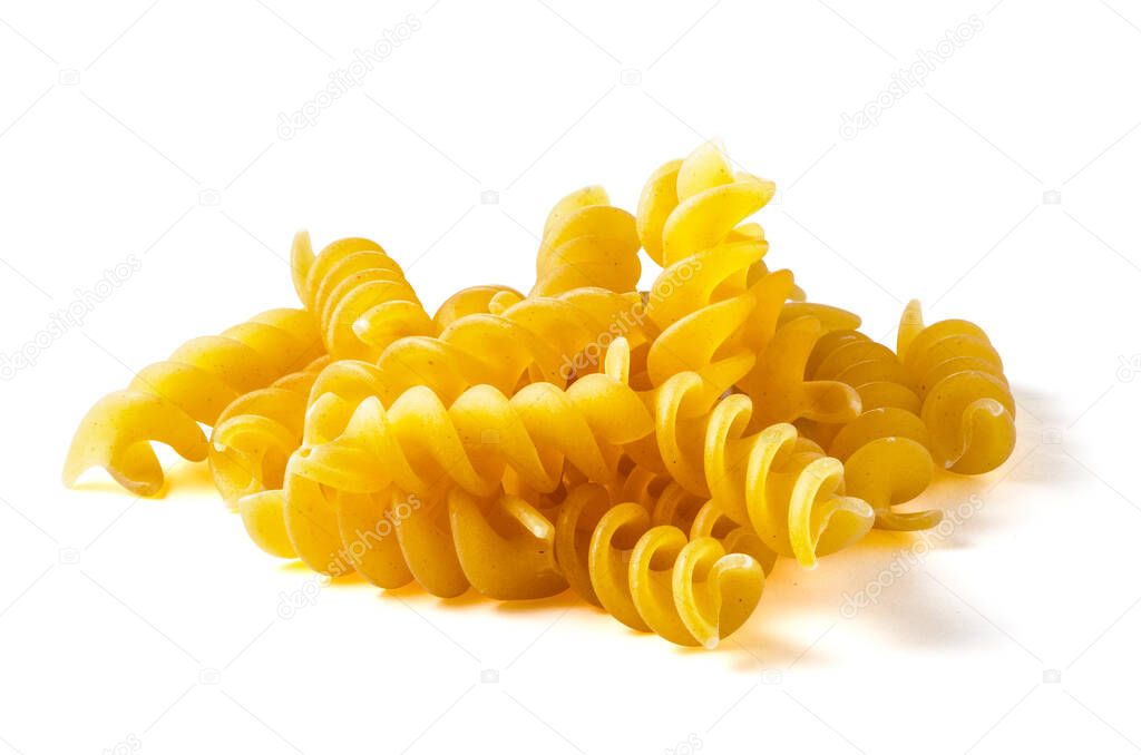 Fusilli Pasta Isolated on White Background with Clipping Path