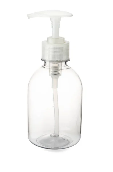 Botella Desinfectante Mano Vacío Aislado Sobre Fondo Blanco Con Camino — Foto de Stock