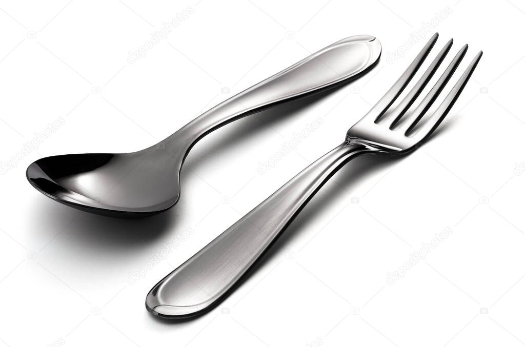 Fork and spoon isolated on white background with clipping path