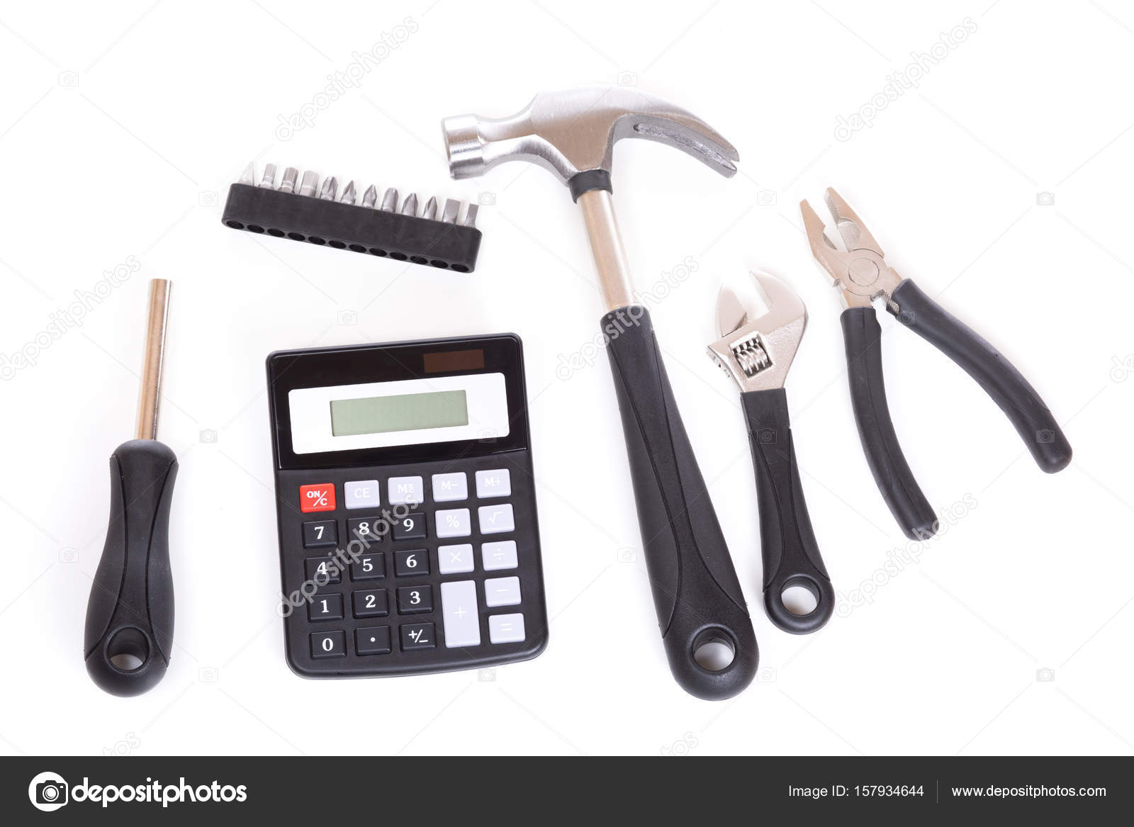 一套工具和计算器——图库图片© mattkusb #157934644