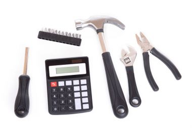 Set of tools and calculator clipart
