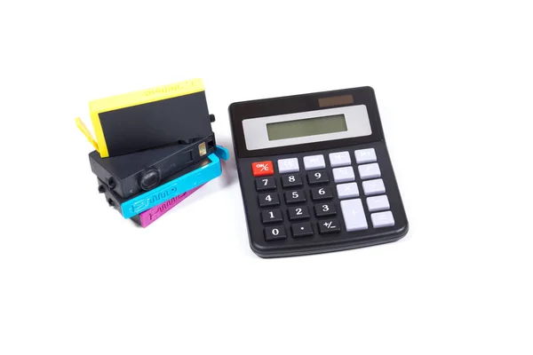 Pilha de cartuchos de impressora e calculadora — Fotografia de Stock