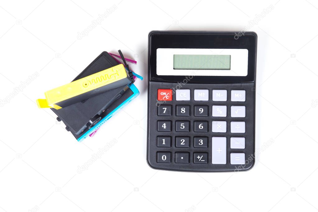 Color ink printer cartridges and calculator