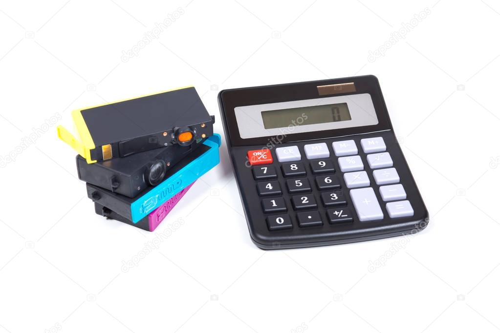 Jet-ink color printer cartridges and calculator