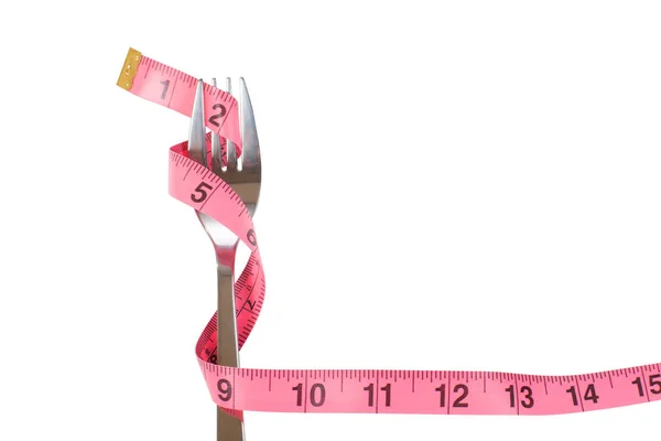 Bir ölçüm bandı ile sarılmış çatal — Stok fotoğraf