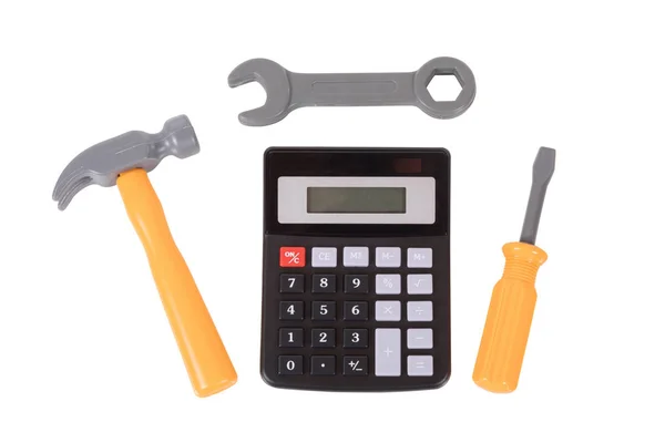 Narzędzia ręczne, umieszczone wokół ręczny Kalkulator — Zdjęcie stockowe