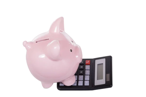 Calculadora e Piggy Bank conceito financeiro — Fotografia de Stock