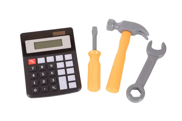 Zestaw małych narzędzi z prosty kalkulator — Zdjęcie stockowe