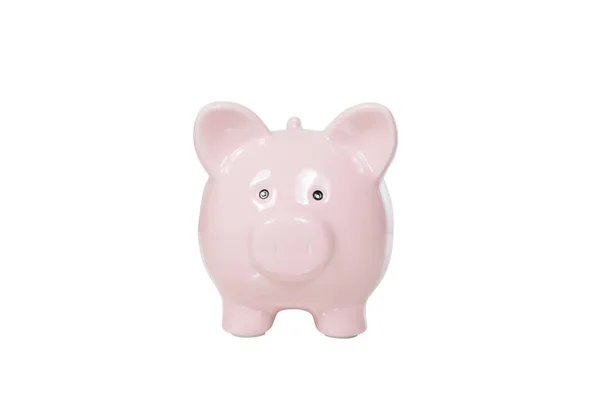 Isolated pink piggy bank facing the camera — Stock Photo, Image