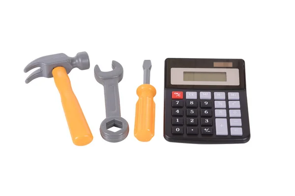 Kalkulator z na białym tle narzędzia ręczne — Zdjęcie stockowe