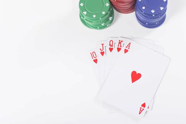 Ace kart poker fişleri üzerinde beyaz ile — Stok fotoğraf