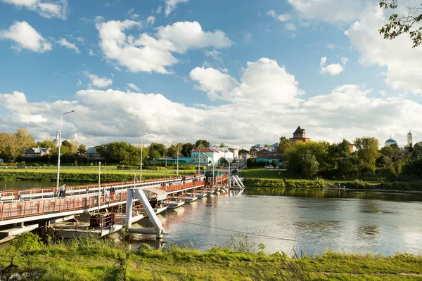 Floating Bridge On River In Kolomna, Moscow Region. — Stock Photo, Image