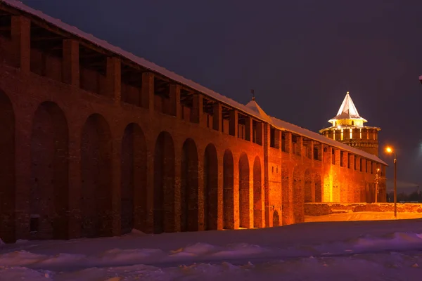 Inner Side Of Western Wall Of Kolomna Kremlin At Night In Winter — 스톡 사진
