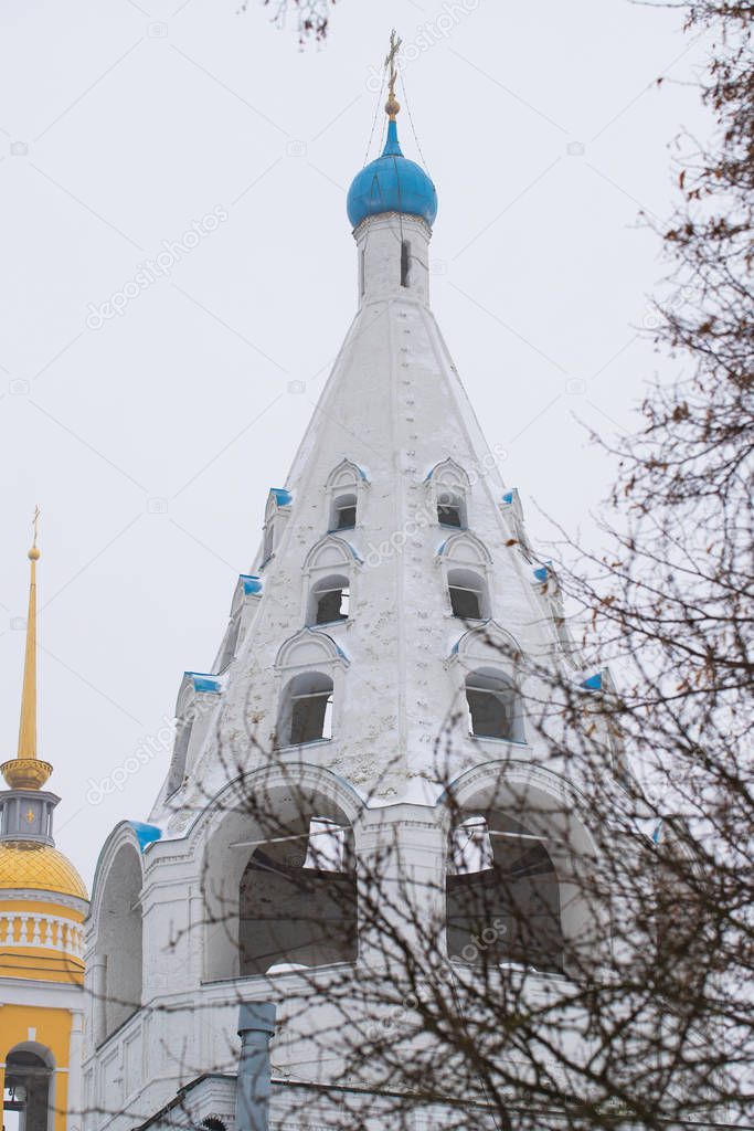 Close Up Of Bell Tower In Winter In Kolomna, Moscow Region, Russ