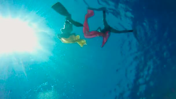 Underwater dance. Diving in the Red sea near Egypt. — Stock Video