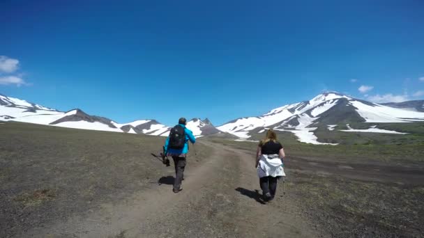 Viaggio nella penisola di Kamchatka. Valle dei vulcani Koryaksky e Avachinsky . — Video Stock