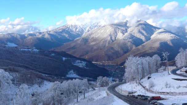 Πλαγιά Του Βουνού Χιονοδρομικό Κέντρο Rosa Khutor Σότσι Ρωσία — Αρχείο Βίντεο