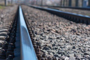 İleriye giden demiryolu. Demiryolunun arka planında manzara güzel.