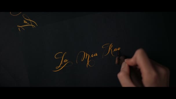 Main féminine écrit un stylo signes calligraphiques — Video