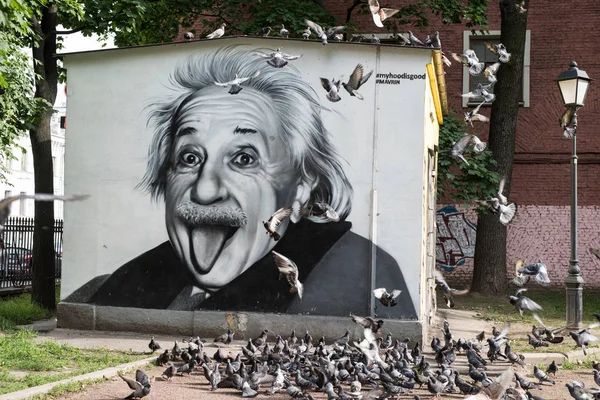 Graffiti portrét Alberta Einsteina — Stock fotografie