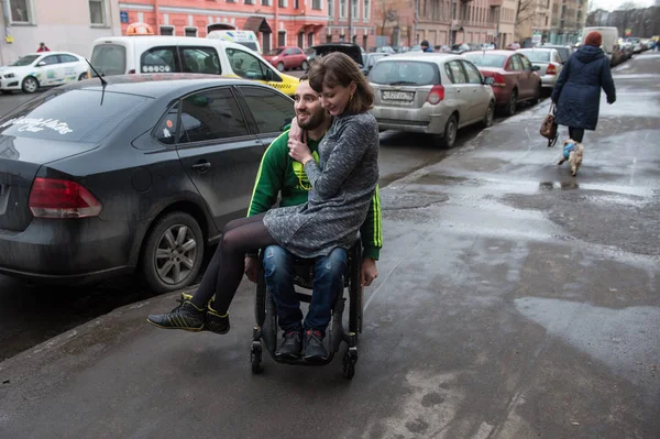 Санкт Петербург Россия Февраля 2017 Года Красивый Молодой Человек Инвалид — стоковое фото