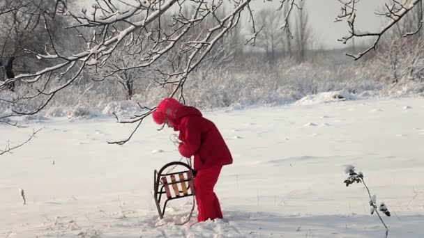 Dívka na zimní procházce. — Stock video