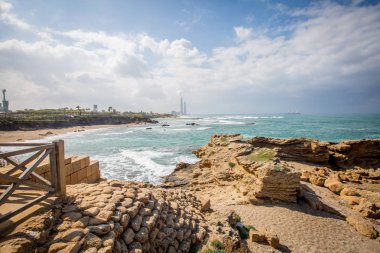 Caesarea beach panorama görünüm