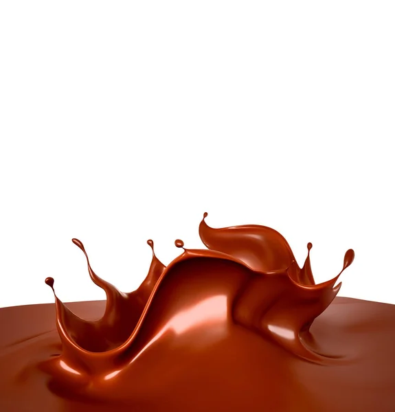 Finom, édes csokoládé splash elszigetelt. 3D-s illusztráció, 3D-s rend — Stock Fotó