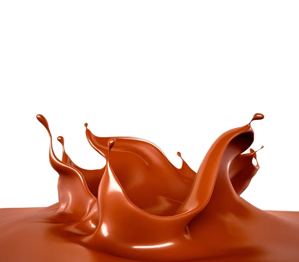 Finom, édes csokoládé splash elszigetelt. 3D-s illusztráció, 3D-s rend — Stock Fotó