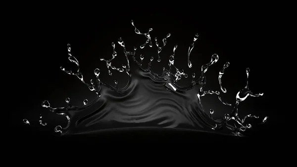 Siyah bir zemin üzerine su sıçrama. 3D Resim, 3d renderin — Stok fotoğraf