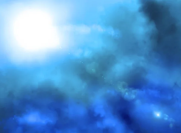 Μπλε φόντο με σύννεφα, ήλιος και ουρανός — Φωτογραφία Αρχείου