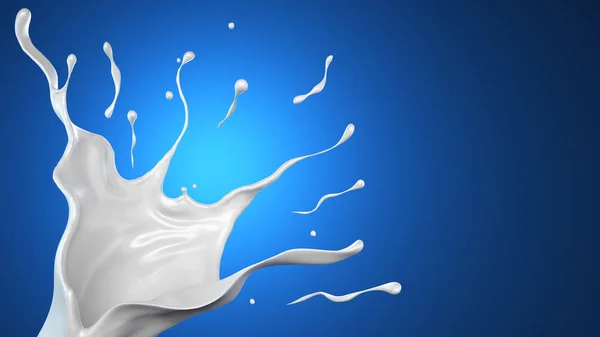 Un chorrito de leche. Ilustración 3d, representación 3d . — Foto de Stock