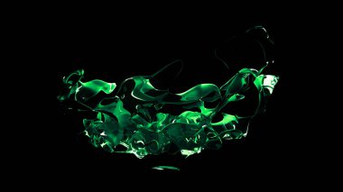 Siyah arka plan üzerine izole şeffaf yeşil su sıçrama. 3D 