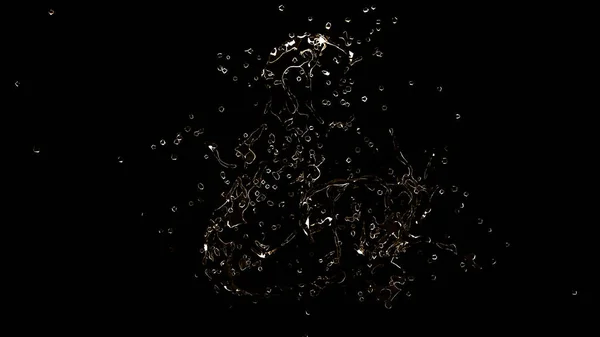 Gyönyörű csobbanás víz elszigetelt a fekete háttér. 3D-s beteg — Stock Fotó