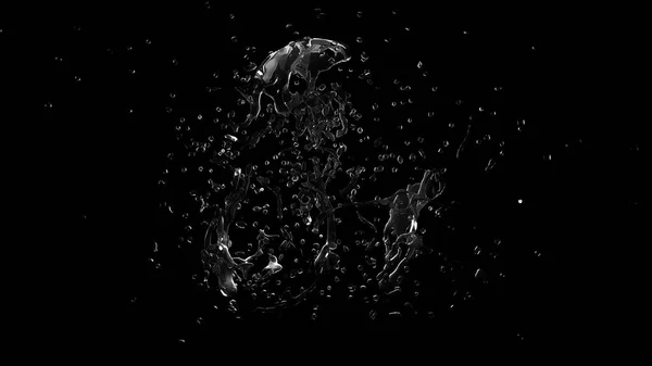 Isolated splash on a black background. 3d illustration 3d render — Stock Photo, Image