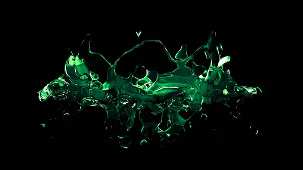 Spruzzo d'acqua verde trasparente isolato su fondo nero. 3d — Foto Stock