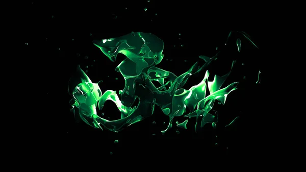 Izolované transparentní zelená šplouchnutí na černém pozadí. 3D — Stock fotografie