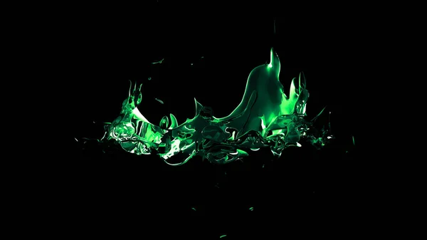 Izolované transparentní zelená šplouchnutí na černém pozadí. 3D — Stock fotografie