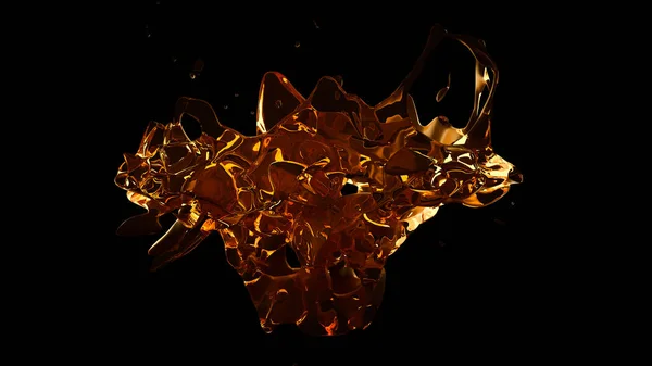 Isolated transparent yellow-orange splash water on a black backg