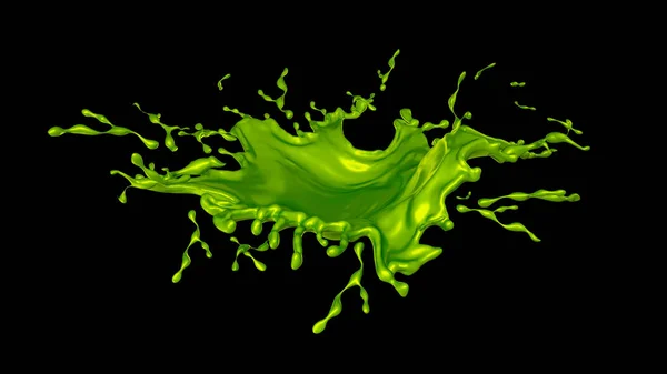 Peinture verte isolée éclaboussure sur un fond noir, illustrations 3D — Photo