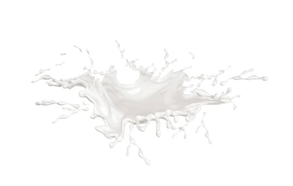 Weißer isolierter Spritzer Milch auf schwarzem Hintergrund. 3D-Illustrationen — Stockfoto