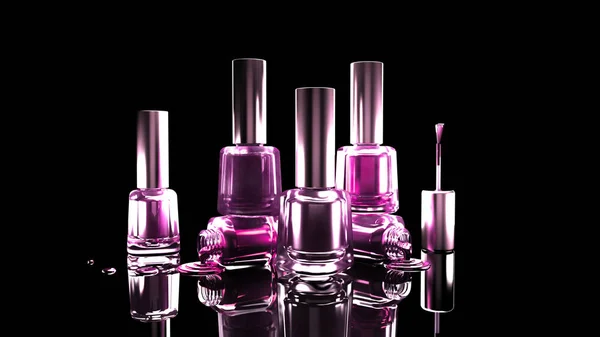 Beautiful fashion background with cosmetics: nail Polish. 3D ill — Stock Photo, Image