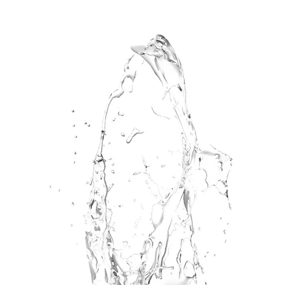 Απομονωμένη διαφανή παφλασμό του νερού που εκτοξεύεται σε ένα λευκό έκφραση — Φωτογραφία Αρχείου