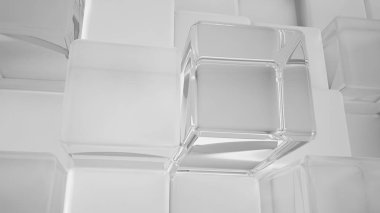 Beyaz arka plan cam ve opak küpleri ile. 3D çizim, 3