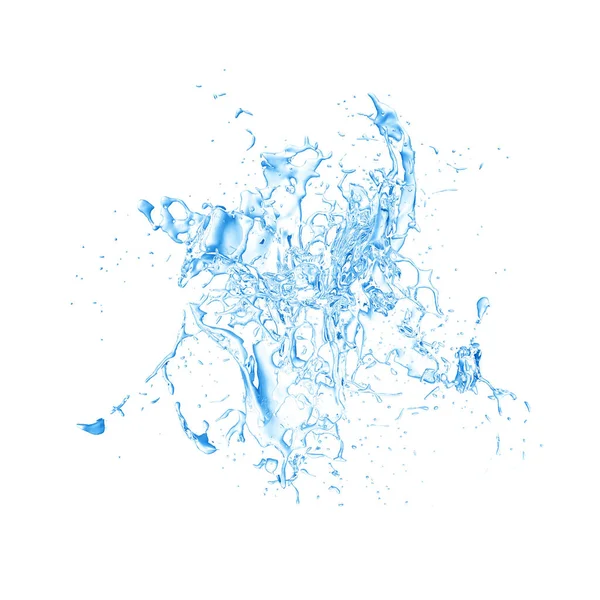 Percikan biru terisolasi dari percikan air pada latar belakang putih. 3 — Stok Foto