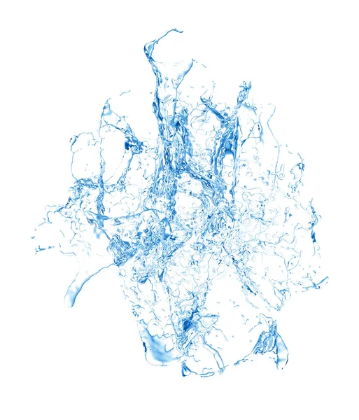 孤立的蓝色飞溅的水溅在白色的背景上。3 — 图库照片