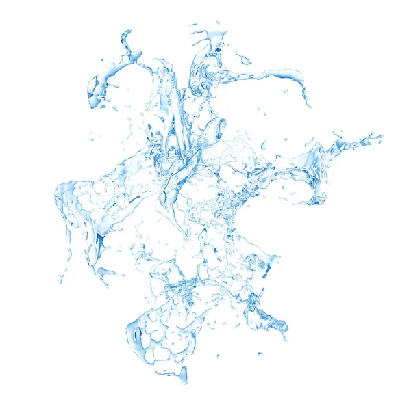 Salpicos azuis isolados de água salpicando sobre um fundo branco. 3. — Fotografia de Stock