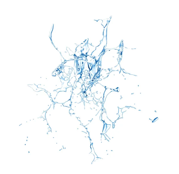 孤立的蓝色飞溅的水溅在白色的背景上。3 — 图库照片