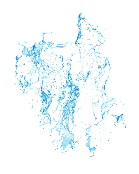 Απομονωμένη μπλε παφλασμό του νερού που εκτοξεύεται σε λευκό φόντο. 3 — Φωτογραφία Αρχείου