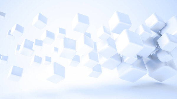 White, glowing, light 3d background with geometrical shapes.